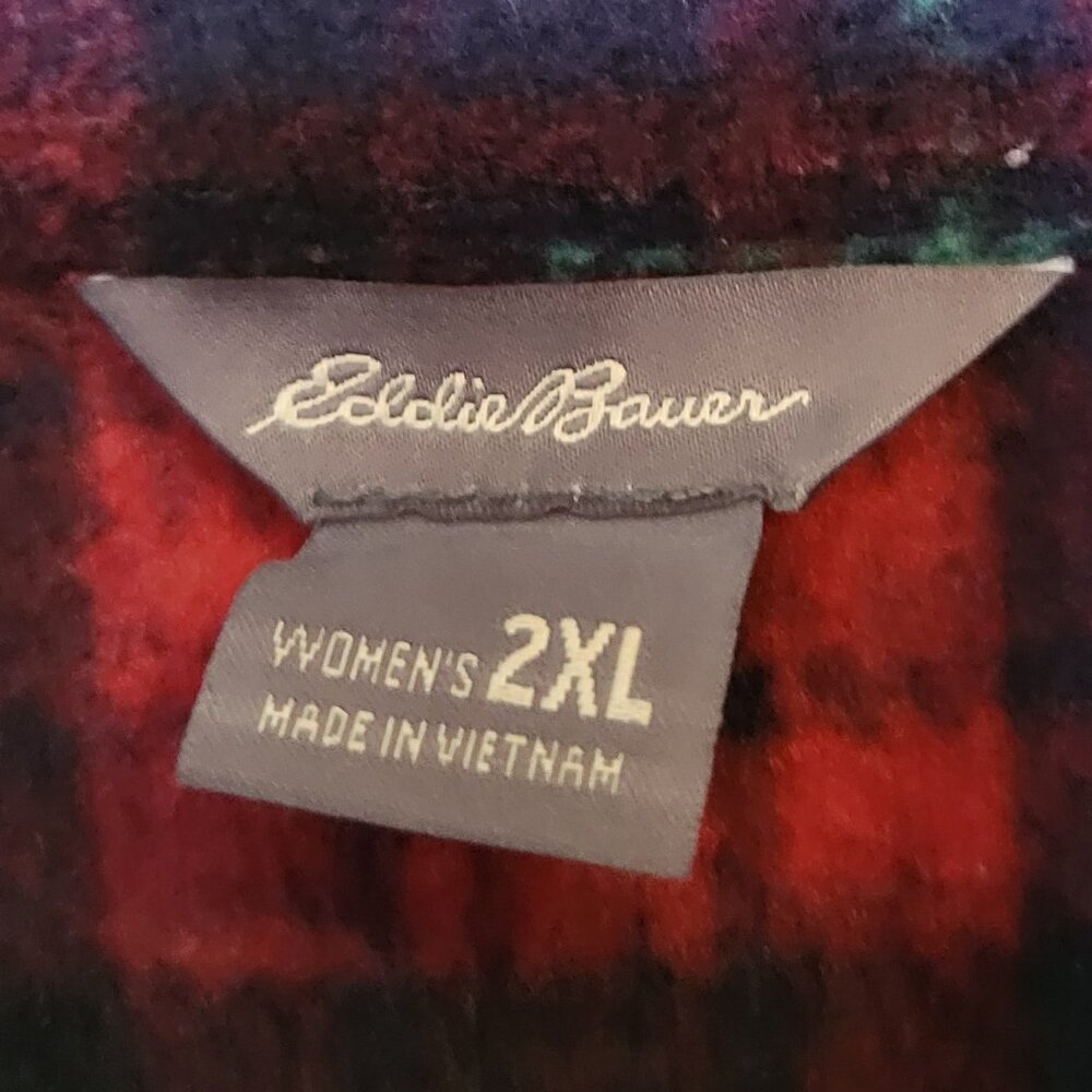 Eddie Bauer 1/4 Zip Fleece Pullover Womens Size 2XL Red Black Tribal Aztec - Picture 5 of 8